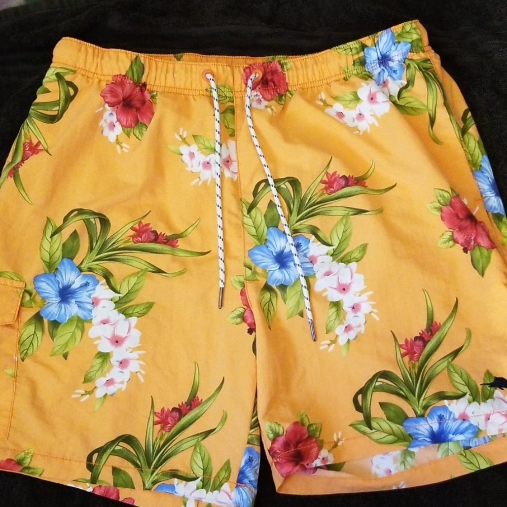Tommy bahama Hawaiian floral swim trunks.